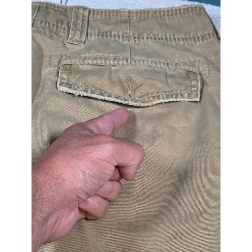 BKE Canvas Carpenter Pants Mens 32L Khaki Tan Straight Leg Workwear Distressed
